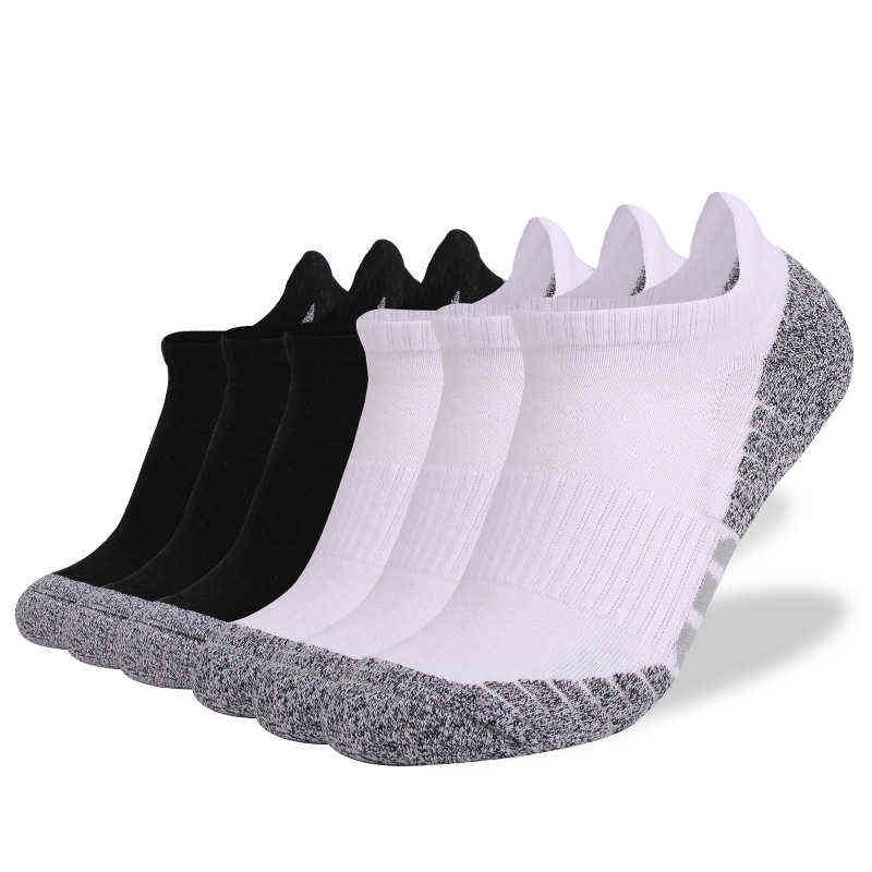 6 Pairs Mens Cushion Ankle Socks Gray White Black Color Low Cut Comfort Breathable Casual Cotton Running Sport Women Socks H1208