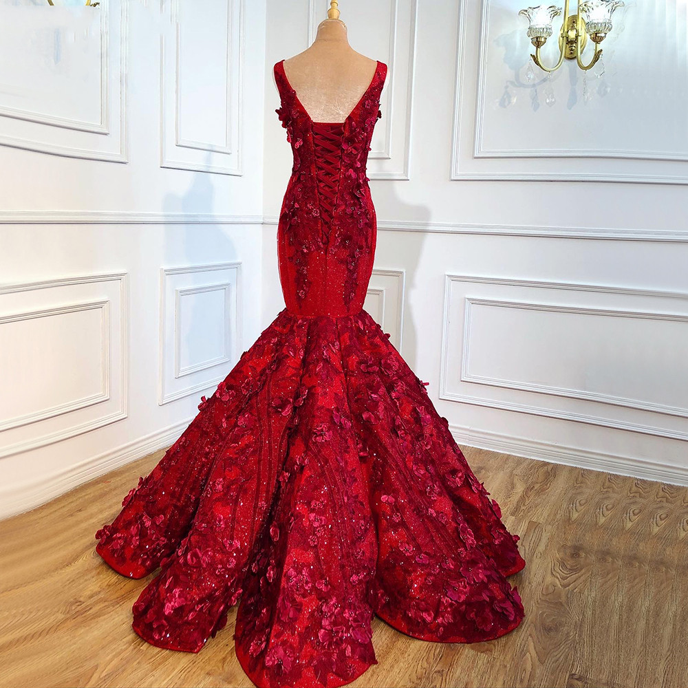 Wine Red Sexy Wedding Dress Custom Made Sleeveless 3D Flowers Mermaid Lace Applique Pearls Bride Bridal Gown