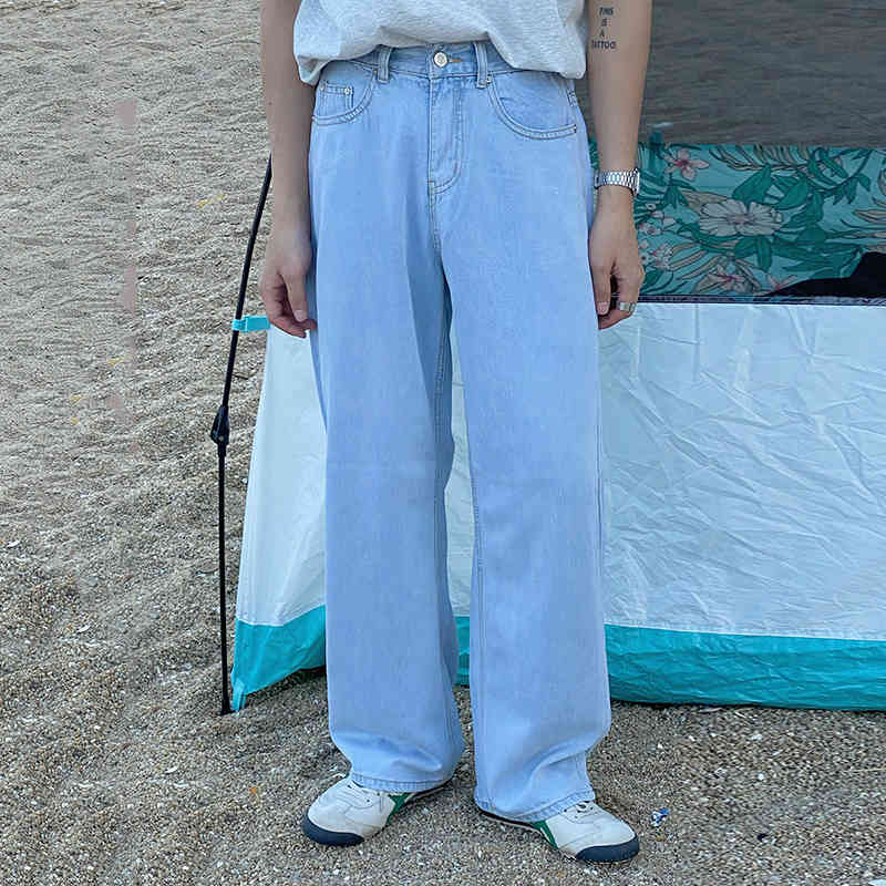 IEFB Summer Light Blue Jeans Men's High Waist Lightweight Wide Leg Denim Long Pants Causal Fashion Clothing 9Y7420 210524