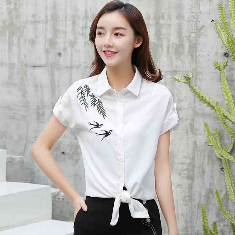 summer short sleeve OL shirt women blouse fashion plus size tops embroidery white 's clothing blusas D866 30 210506