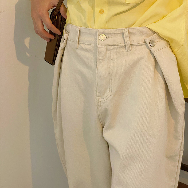 IEFB Men's Causal Pants Loose Fashion Straight Trousers Spring Summer Apricot Button Fold Waist Vintage Trousers 9Y6213 210524