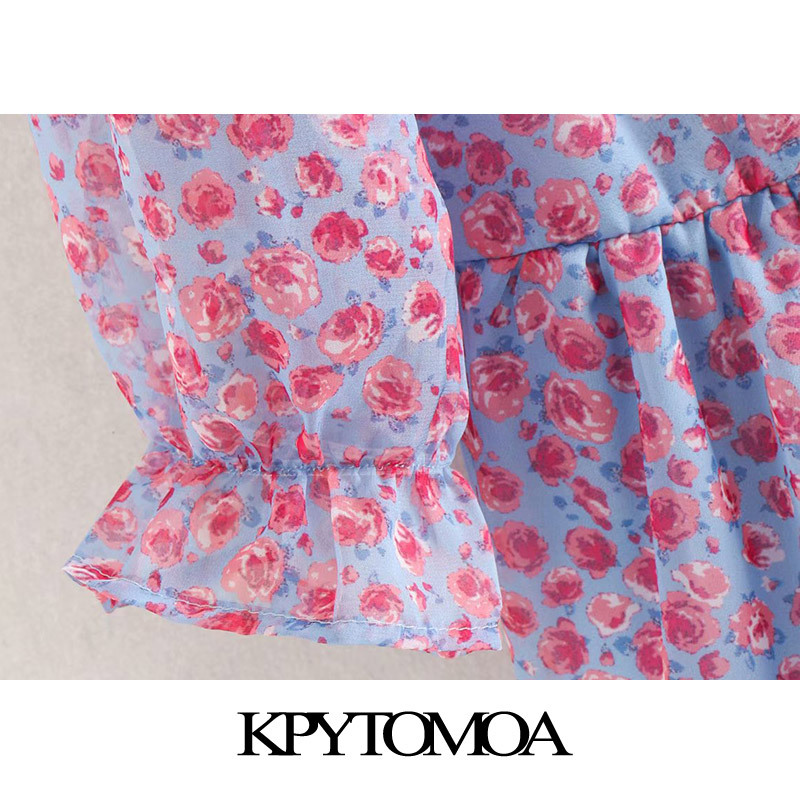 Women Sweet Fashion Floral Print Ruffled Mini Dress Lapel Collar Short Sleeve Female Dresses Vestidos 210420