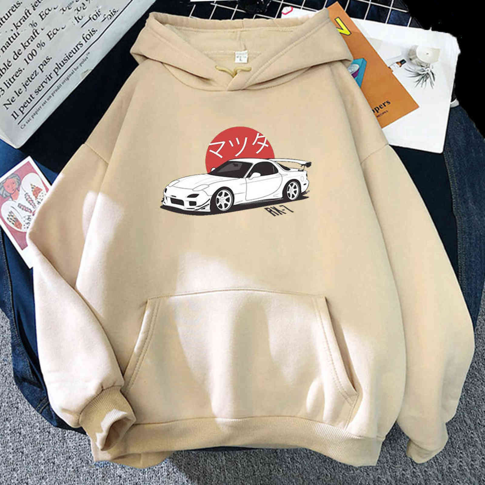 Anime Initial D Hoodies Mazda RX7 Printed Hoodies Men Women Fashion Tops Hoodie Streetwear Sweatshirts JDM Automobile Culture Y1120