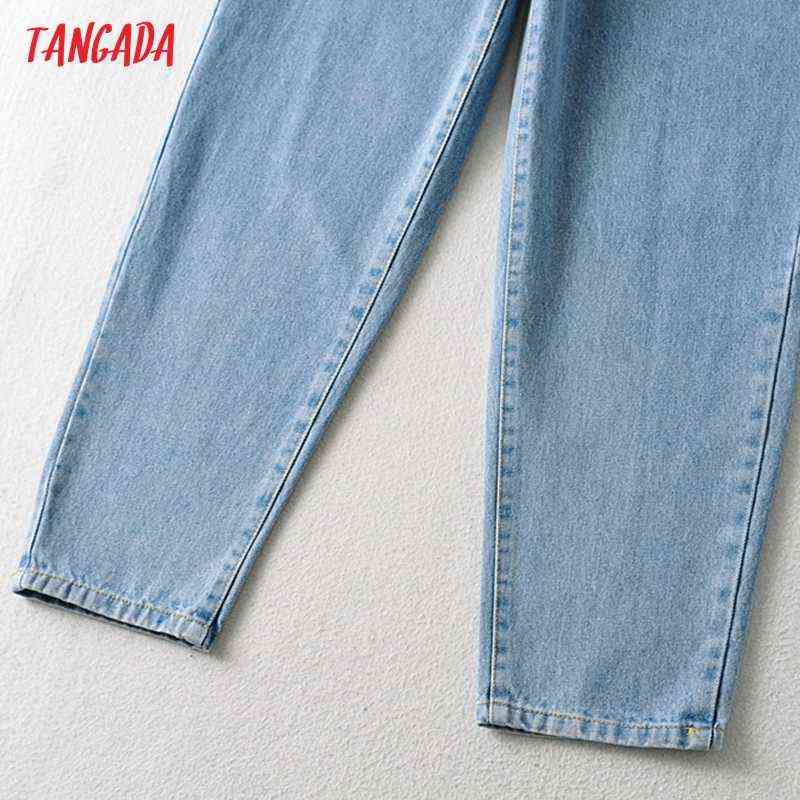 Tangada Fashion Women High Waist Jeans Pants Long Trousers Strethy Pockets Buttons Female XE09 211129