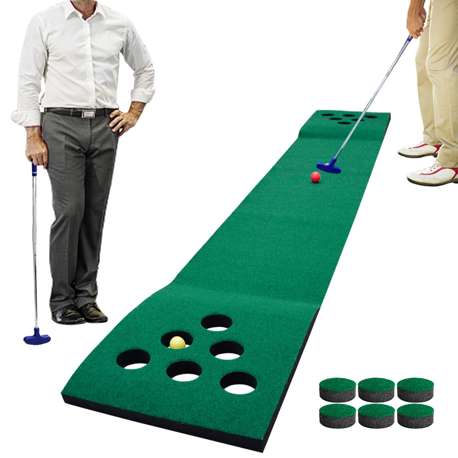 

Golf Putting Green Patice Portable Mat with Auto Ball Return Function Practice Training Aid, Game and Gift