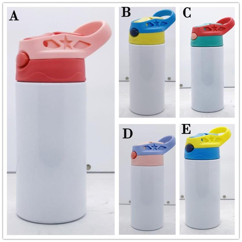 5 Colors 12oz Water Bottle Sublimation Children Straight Sippy Cup Mugs Stainless Steel Insulated Kids Home Travel Portable Mug