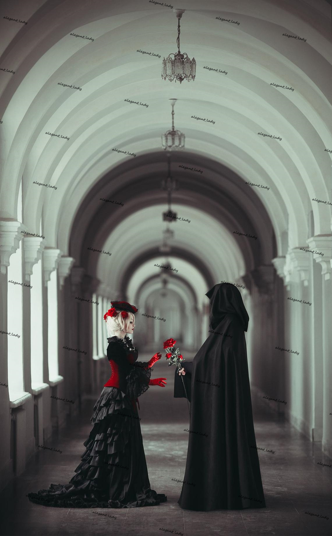 Velvet Corset Wedding Dresses Black red Vampire gothic Evil queen Victorian Bridal Gown Skirt with Long Sleeve jacekt plus size