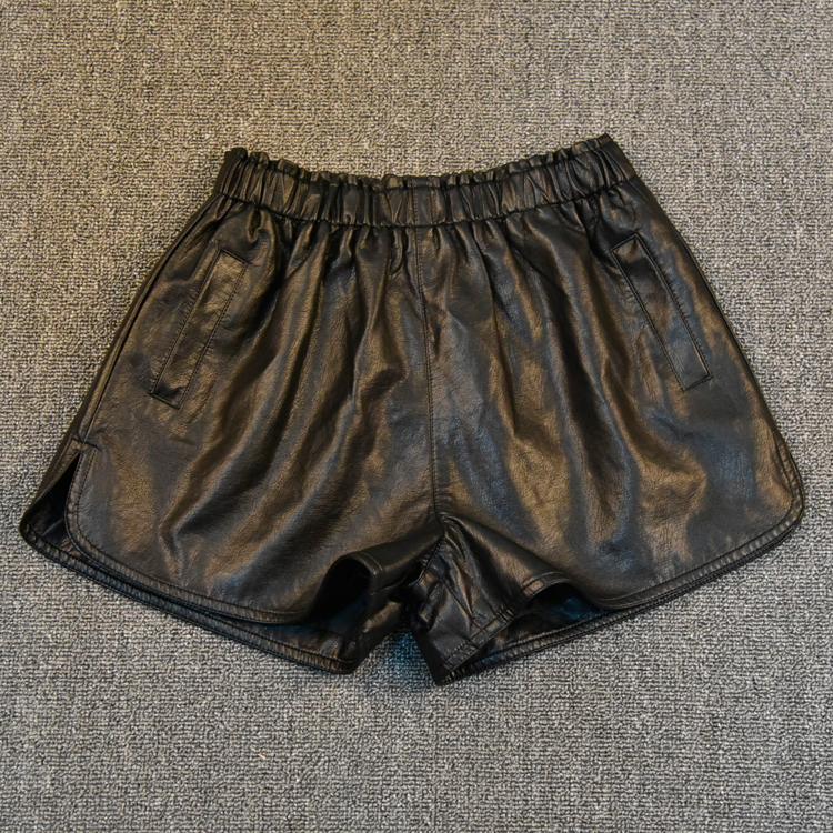 SexeMara 2021 Fashion Women's Shorts Autumn & Winter Casual PU Leather Wide Leg Elastic High Waist Plus Size