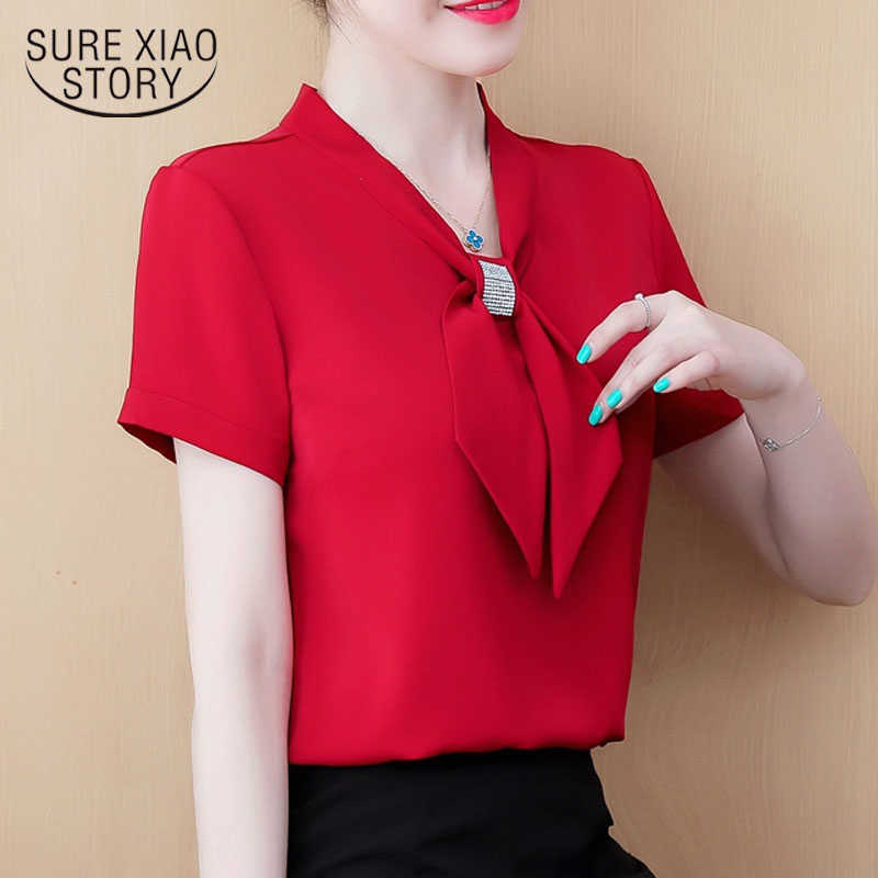 Summer Bow Loose Solid Women Blouses and Tops Elegant Fashion Short Sleeve Chiffon Women Shirts Solid Bottom Shirts 9529 210527, Sky blue
Summer Bow Loose Solid Women Blouses and Tops Elegant Fashion Short Sleeve Chiffon Women Shirts Solid Bottom Shirts 9529 210527, Sky blue