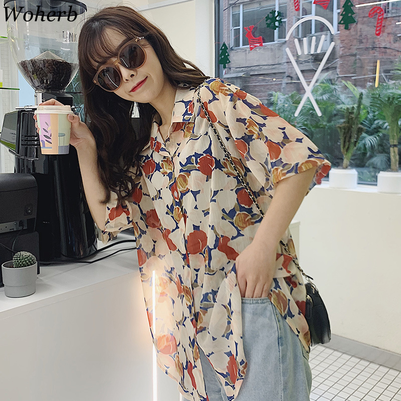 Floral Print Single Breasted Women Blouse Casual Vintage Sweet Female Top Summer Fashion Loose Harajuku Blusas 210422