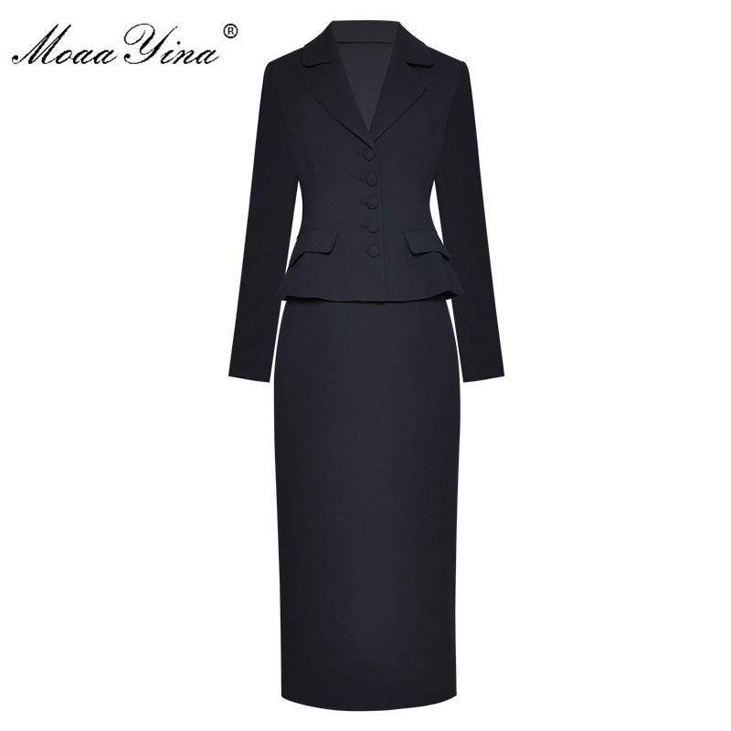 Fashion Designer Set Spring Women's Long sleeve Single-breasted Suit Tops+package hip skirt Elegant Two-piece set 210524, Navy blue
Fashion Designer Set Spring Women's Long sleeve Single-breasted Suit Tops+package hip skirt Elegant Two-piece set 210524, Navy blue
