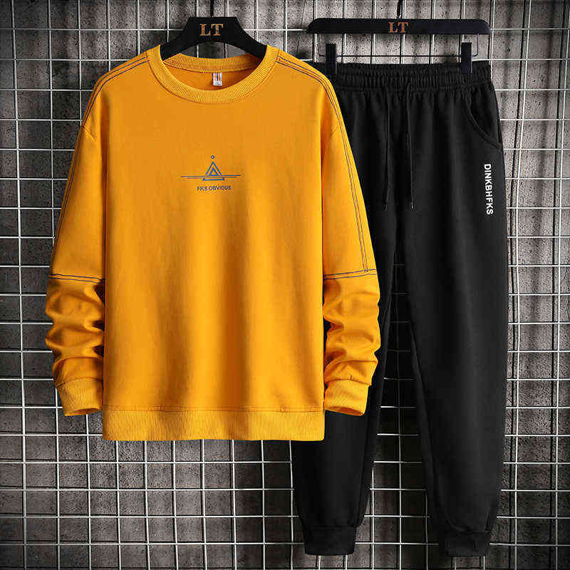 OEIN Mens Solid Sets Autumn Casual Sportswear Tracksuits Men Sporting Hoodies+Pants Outwear Male Sports Suits 211220