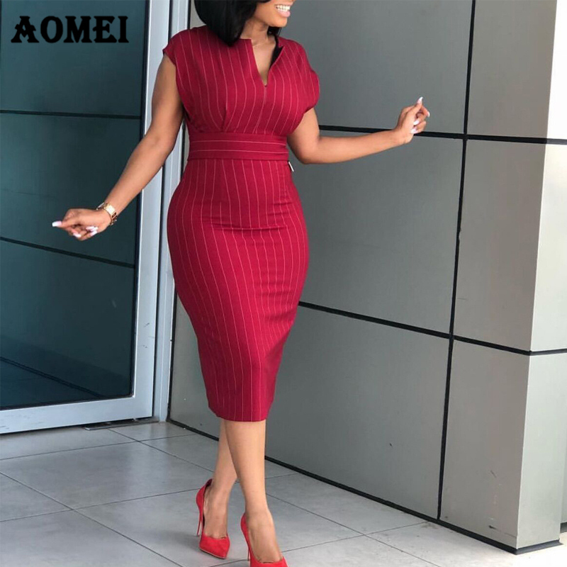 Dress Women Slim Elegant Striped Bodycon Office Ladies Classy Wear Sexy Tight Vestido Fashion Female Modest Summer Clothes 210331