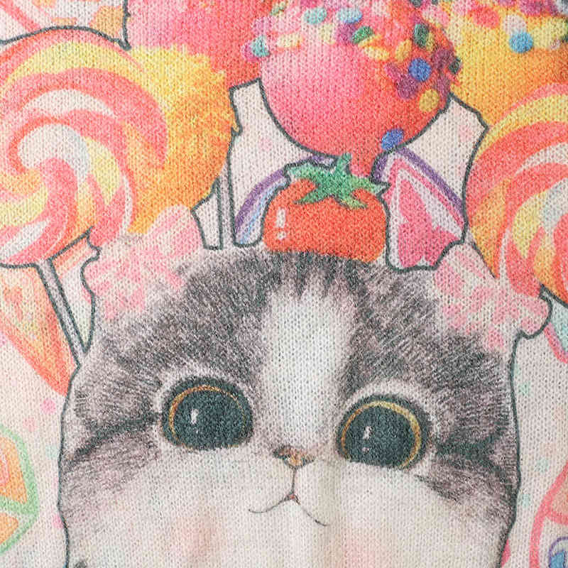 Cartoon Cat Oversized Sweater Plus Size Women Thin Knitting Pullover Spring Autumn Fashion Knitwear B-007 210522