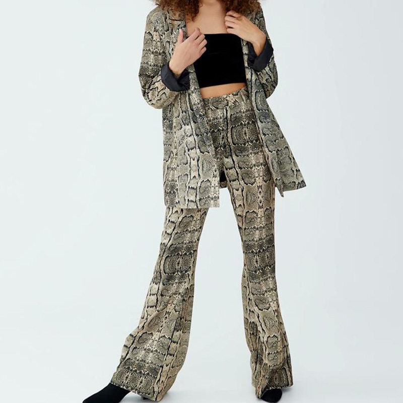 201 spring snake print long suit female retro temperament ch elegant office lapel small suit jacket 210507