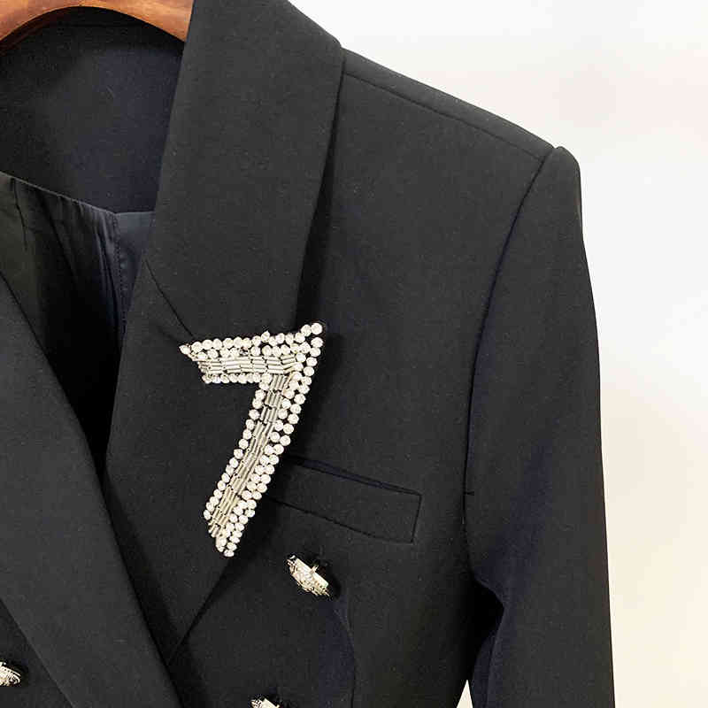 HIGH STREET Blazer Women's Strass Beading Collar Double Breasted Lion Buttons Jacket 210521