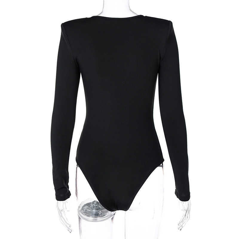 Asia Black Bodysuit Top Women Bodycon Romper Long Sleeve Fashion Sexy Club Outfits V Neck Slim Fit Casual Bottom Overalls 210527