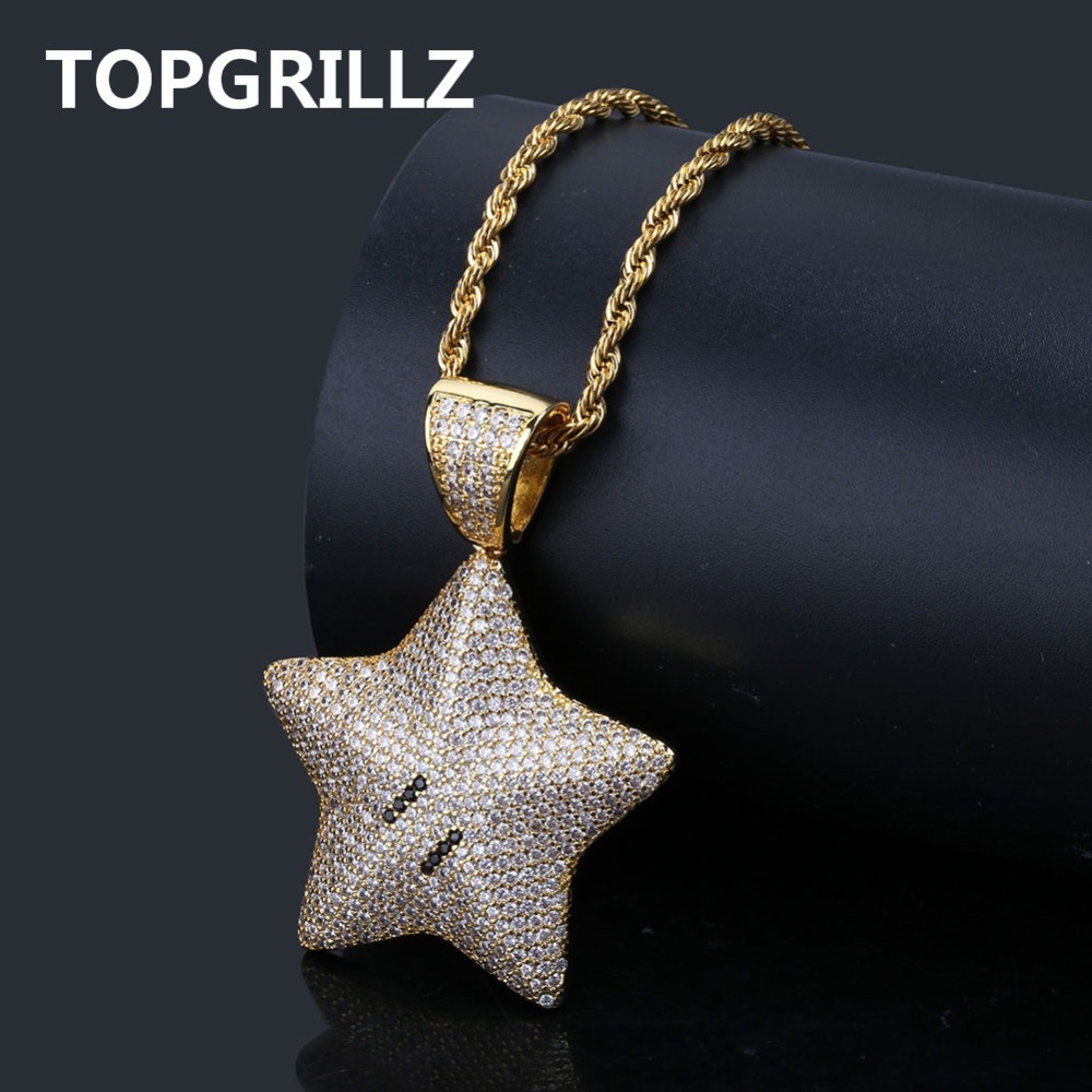 TOPGRILLZ Gold Silver Color Cartoon Star Pendant Necklace Charms For Men Iced Out Bling Cubic Zircon Hip Hop Jewelry Gifts X0509
TOPGRILLZ Gold Silver Color Cartoon Star Pendant Necklace Charms For Men Iced Out Bling Cubic Zircon Hip Hop Jewelry Gifts X0509
