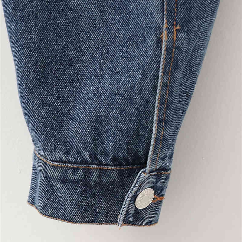 Evfer Autumn Streetwear Women Blue Denim Short Jackets Female Fashion Long Sleeve Single Breasted Cotton Outwear Jacket 210421