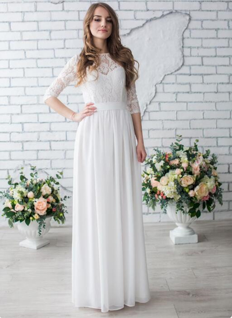 2022 Lace Half Sleeve Chiffon Bridesmaid Dress Ivory A Line Dresses Guest Maid of Honor Vestido Evening Gowns