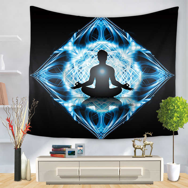 Indian Buddha Statue Tapestry Wall Hanging Wall Cloth Chakra Tapestries Psychedelic Yoga Carpet Home Decoration 210609