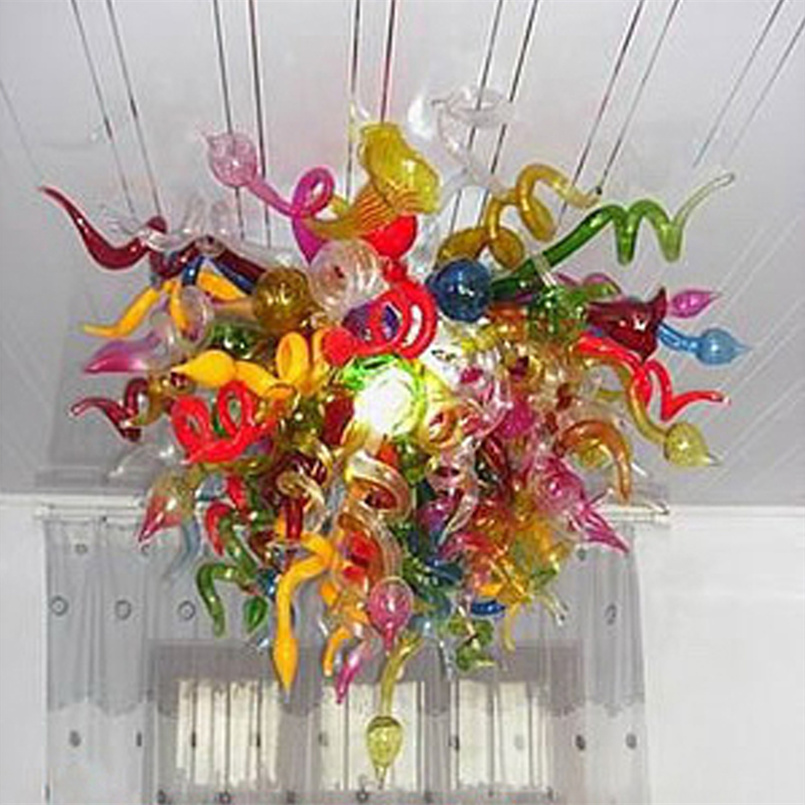 Modern 32x32 inches Lamps Creative Crystal Chandelier Living Room Colorful Hand Blown Glass Chandeliers for Duplex Building office Home Decoration LED Bulb Lights