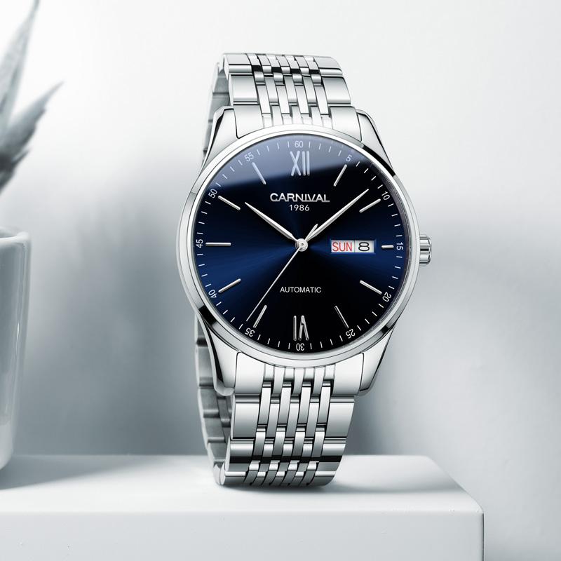 Automatic Watch Men CARNIVAL High End Mechanical Watches With Japanese Mechanism Sapphire Double Calendar Wristwatches, Silver white
Automatic Watch Men CARNIVAL High End Mechanical Watches With Japanese Mechanism Sapphire Double Calendar Wristwatches, Silver white