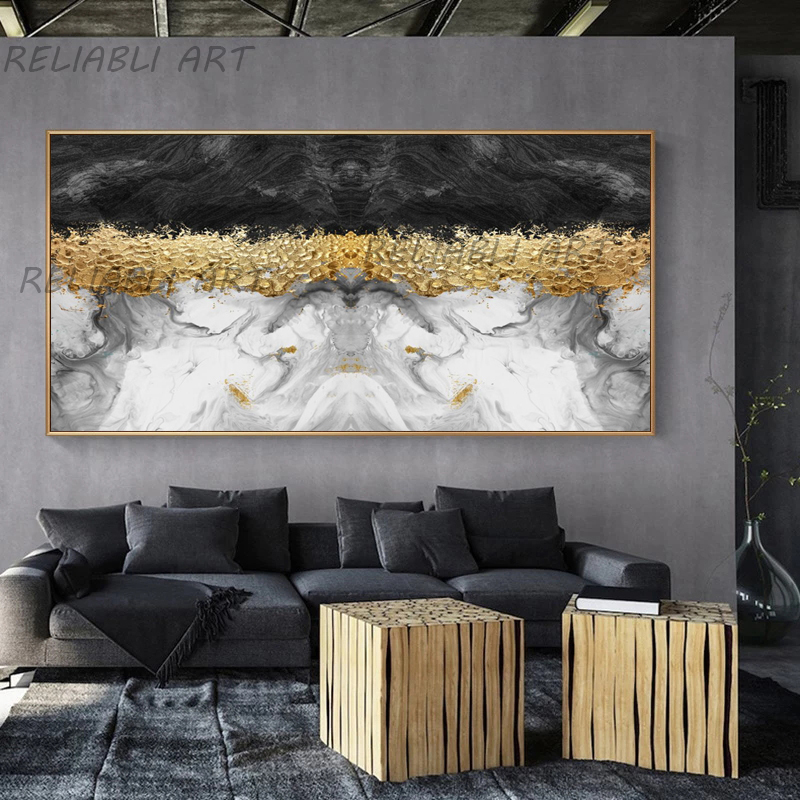Black Golden Abstract Painting Leaf Posters Canvas Prints Wall Art Pictures For Living Room Modern Home Decor Tree Quadros