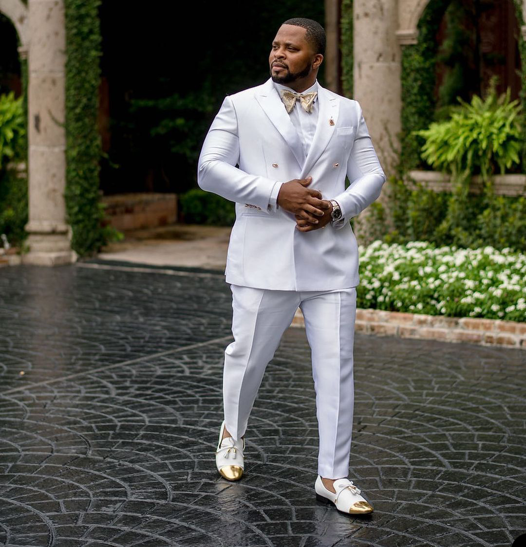 Business Plus Size Tuxedos Mens Pants Suits Satin Double Breasted Groom Wedding Prom Party Blazer Overcoat ( Jacket+Pants)