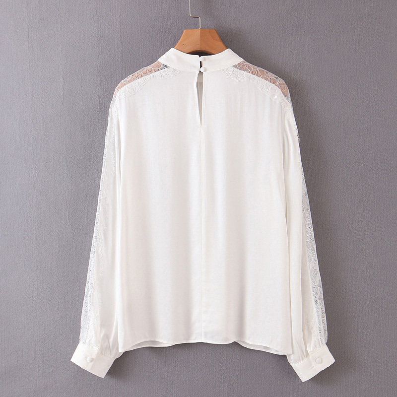 Chic Lace Spliced Blouse Women Fashion Casual Loose O Neck Tops Elegant Ladies Long Sleeve Shirts 210520