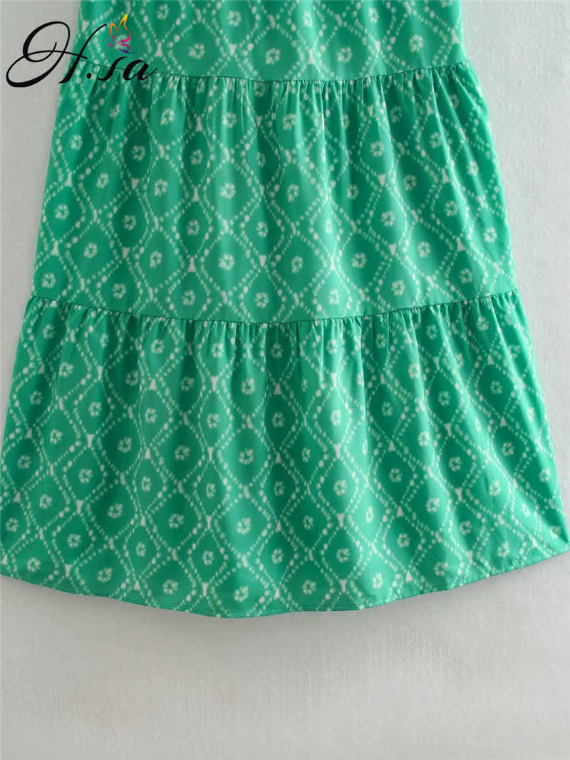 Hsa European Fashion Women Summer Long Maxi Vestidos Cascading Ruffles Pleated Party Robe Green Floral Beach Holiday Dress 210716