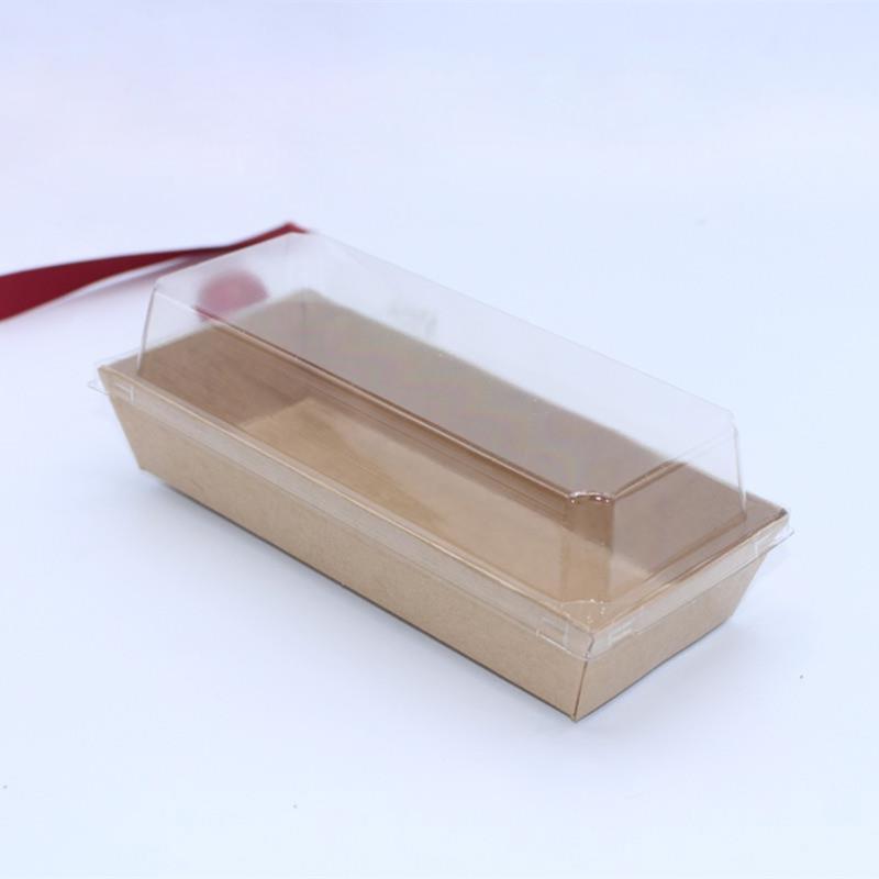 Rectangular Kraft Paper Sandwich Wrapping Boxes Cake Bread Snack Bakery Packing Box With Clear Lids Gift Wrap