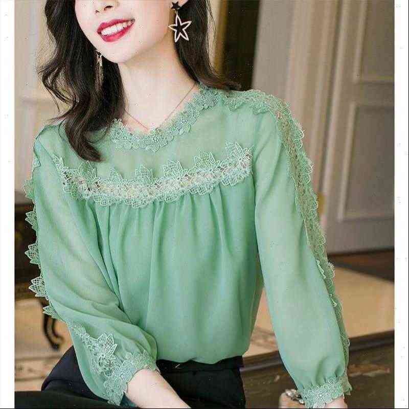 spring summer style chiffon women shirts o neck solid long sleeve lace casual sp245, White
spring summer style chiffon women shirts o neck solid long sleeve lace casual sp245, White