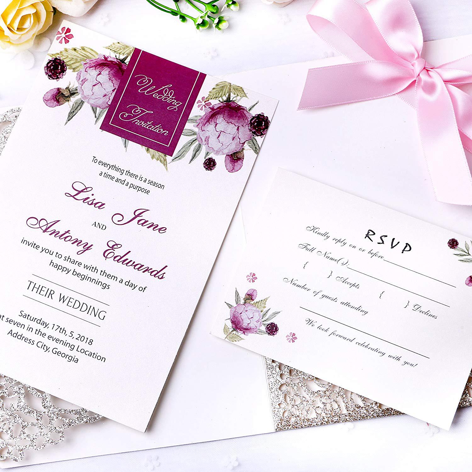 2021 New Wedding Gold Glitter Invitations Cards With Burgundy Ribbons For Wedding Bridal Shower Engagement Birthday Graduation Invite