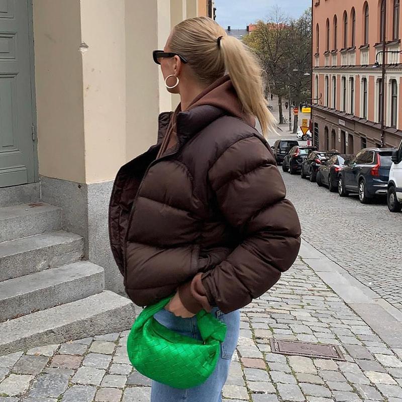 Women's Jackets BIIKPIIK Puffer Cotton-padded Thick Winter Vintage Street Outwear Stand Collar Zip-Up Warming Casual Brown Coats