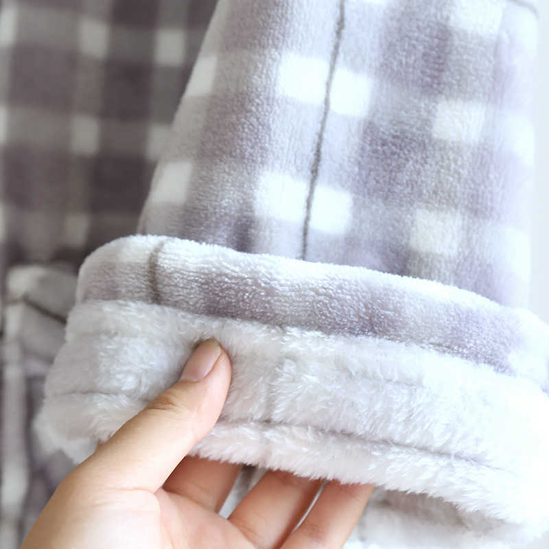 Winter men's pajamas long-sleeved trousers two-piece flannel thickened warmth large size simple plaid home service suit men 211019