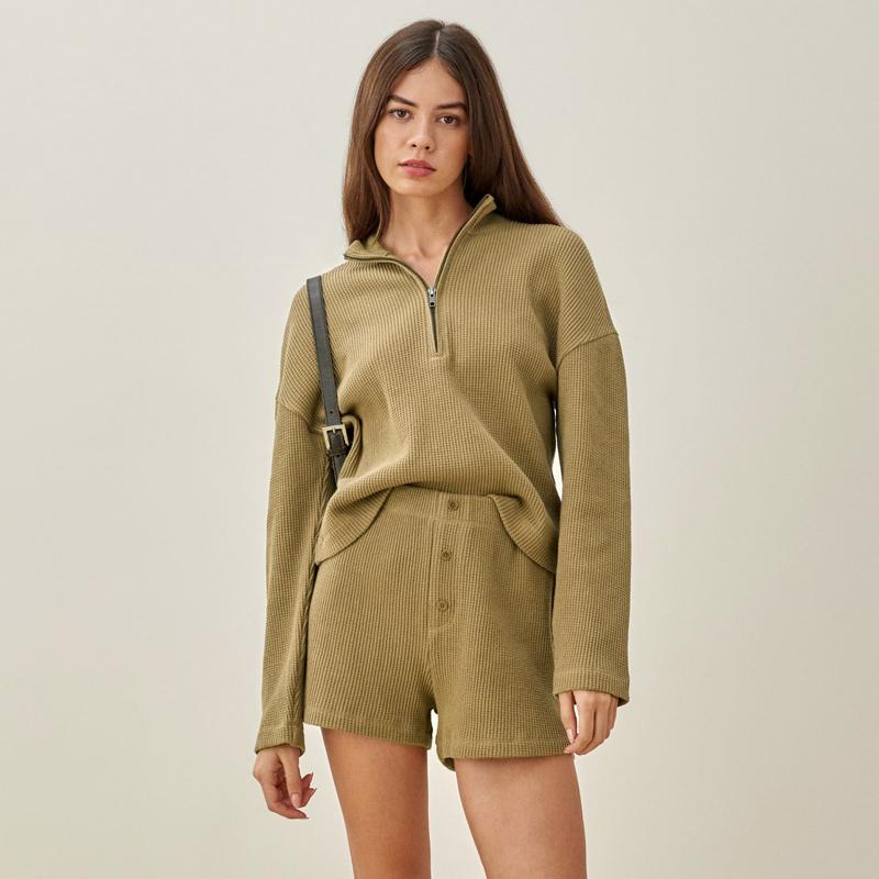 Women Half Zip Relaxed Waffle Sweatshirt & Elastic Waistband Shorts Co-ord Set Women' Tracksuits, Black
Women Half Zip Relaxed Waffle Sweatshirt & Elastic Waistband Shorts Co-ord Set Women' Tracksuits, Black
