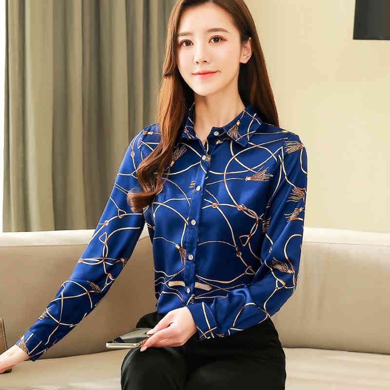 Silk Shirt Women's Korean Spring Long Sleeve Shirts for Casual Print Blouse and Tops Blusas Mujer 8185 50 210508