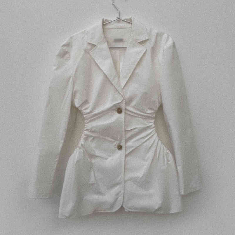 VGH Casual White Tunic Blazer For Women Notched Long Sleeve Hollow Out Minimalist Blazers Female Fashion New Clothing Tide 210421