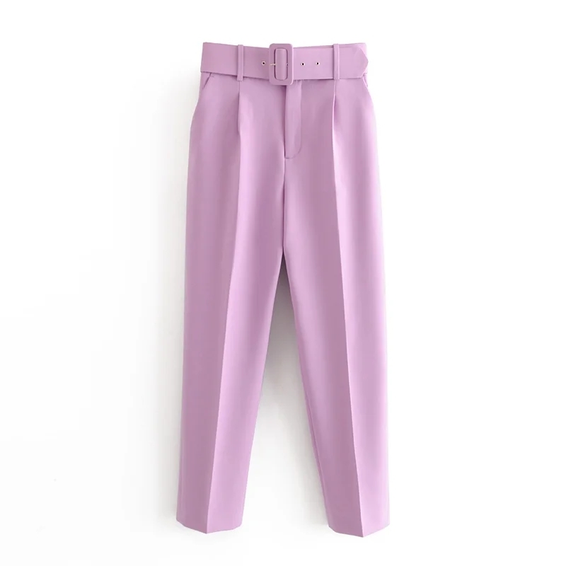 elegant Khaki purple harem pants women pockets zipper office high waist casual pencil trousers 210521