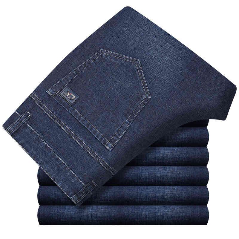 Men's Jean Straight Leg High Waist Classic Vintage Pant Denim Fabric Blue Business Style Trouser Autumn Stretch Casual Jean Male 210518