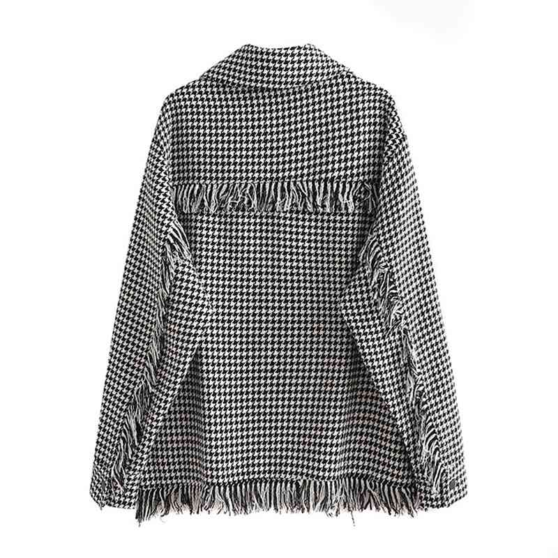 Oversize Women Twwed Tassel Jacket Spring-autumn Fashion Ladies Loose Coats Female Ruffled Shirt Coat Girls Chic Outerwear 210430