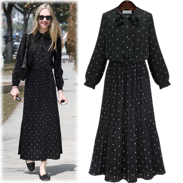 Fashion Elegant Women Dress Long Sleeve Dot Black Chiffon Winter 3XL Plus Size Clothes 1475 45 210508