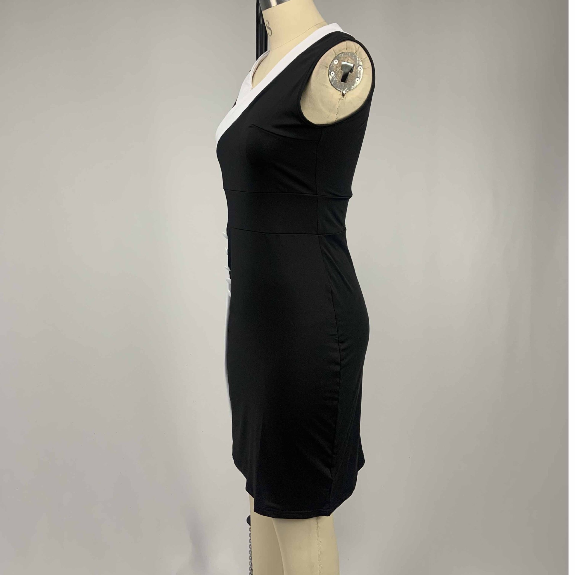 Summer Dress Women Patchwork Black White Sexy V Neck Party vestido de mujer Casual Slim Bodycon Plus Size Women Clothing 210331
