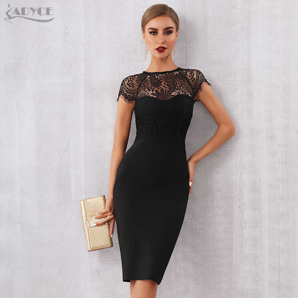 Adyce Summer Women White Lace Bandage Dress Sexy Black Short Sleeve Midi Hollow Out Club Celebrity Evening Party Dress 210630