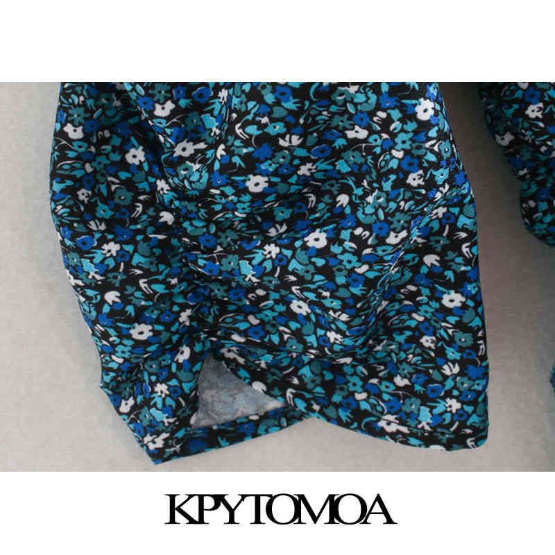 Women Chic Fashion Floral Print Pleated Mini Dress Three Quarter Sleeve Back Zipper Female Dresses Mujer 210420