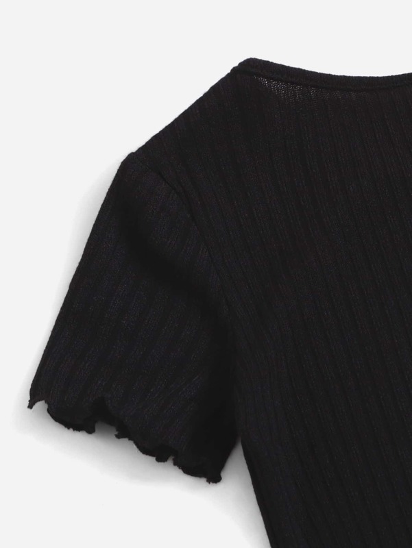 Girls Lettuce Trim Embroidery Letter Rib-knit Dress SHE