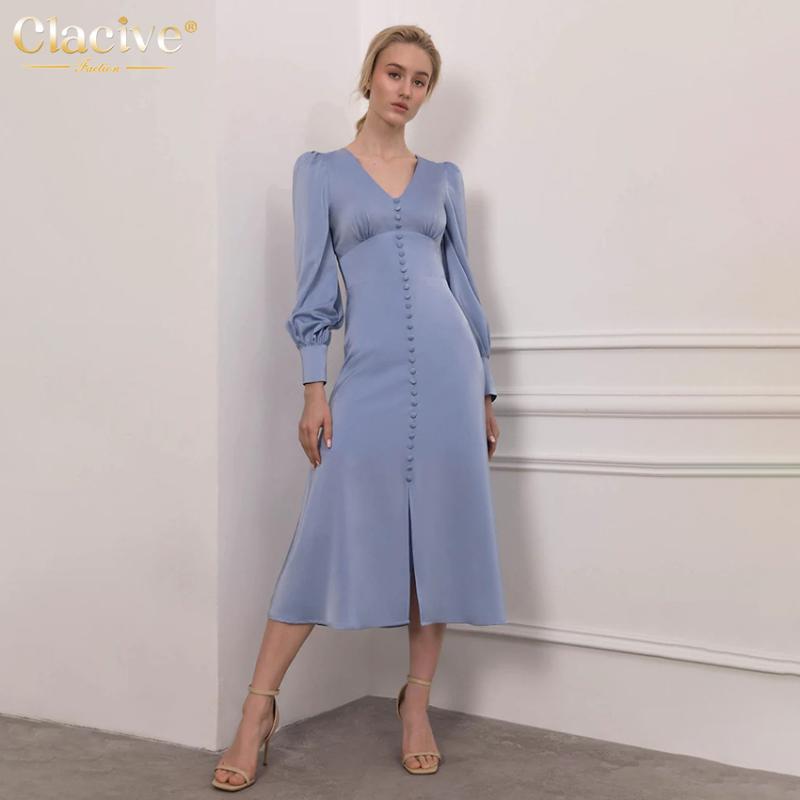 Casual Dresses Clacive Sexy V-Neck Single-Breasted Blue Ladies Midi Dress Autumn Long Sleeve Party Women Elegant Slim Split
Casual Dresses Clacive Sexy V-Neck Single-Breasted Blue Ladies Midi Dress Autumn Long Sleeve Party Women Elegant Slim Split