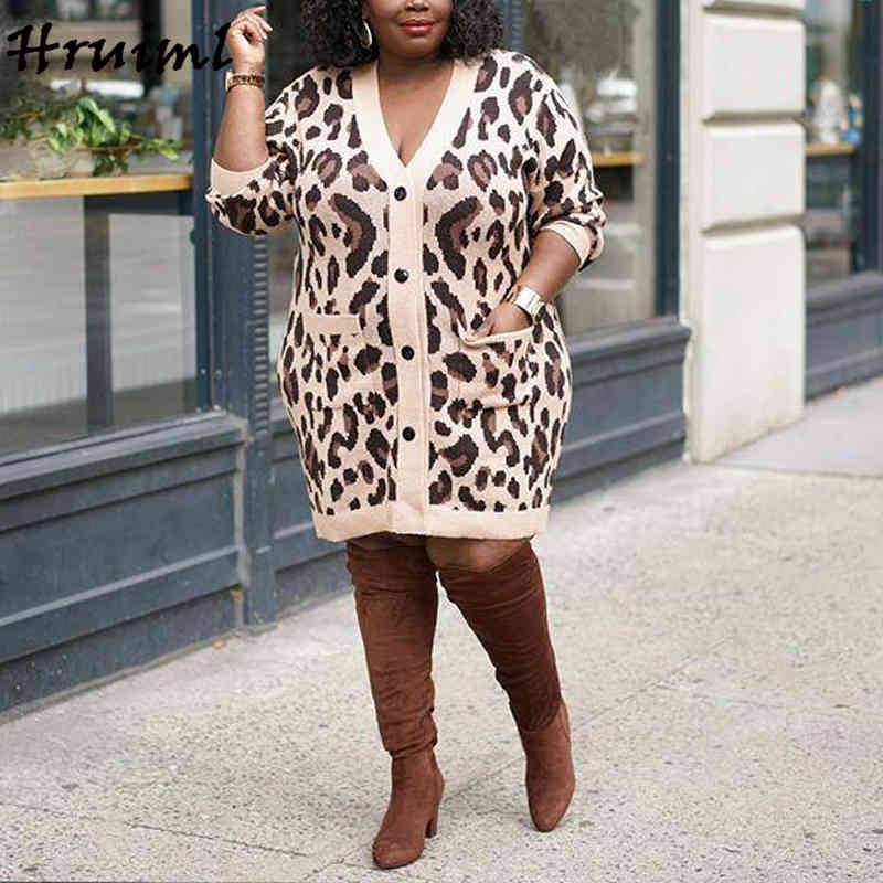 Sweater Dress Women Leopard Casual Loose Slim Fashion for Sale Pocket Button Long Sleeve Plus Size Vestiti Donna 210513