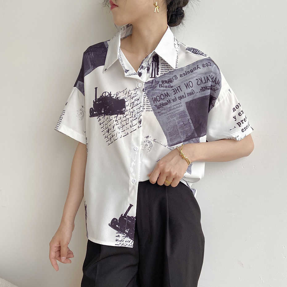 S-XL Harajuku Streetwear Womens Casual Blouses Top Female Hawaiian Fashion Printed Short Sleeve Shirts Ladies Summer Loose Tops 210601